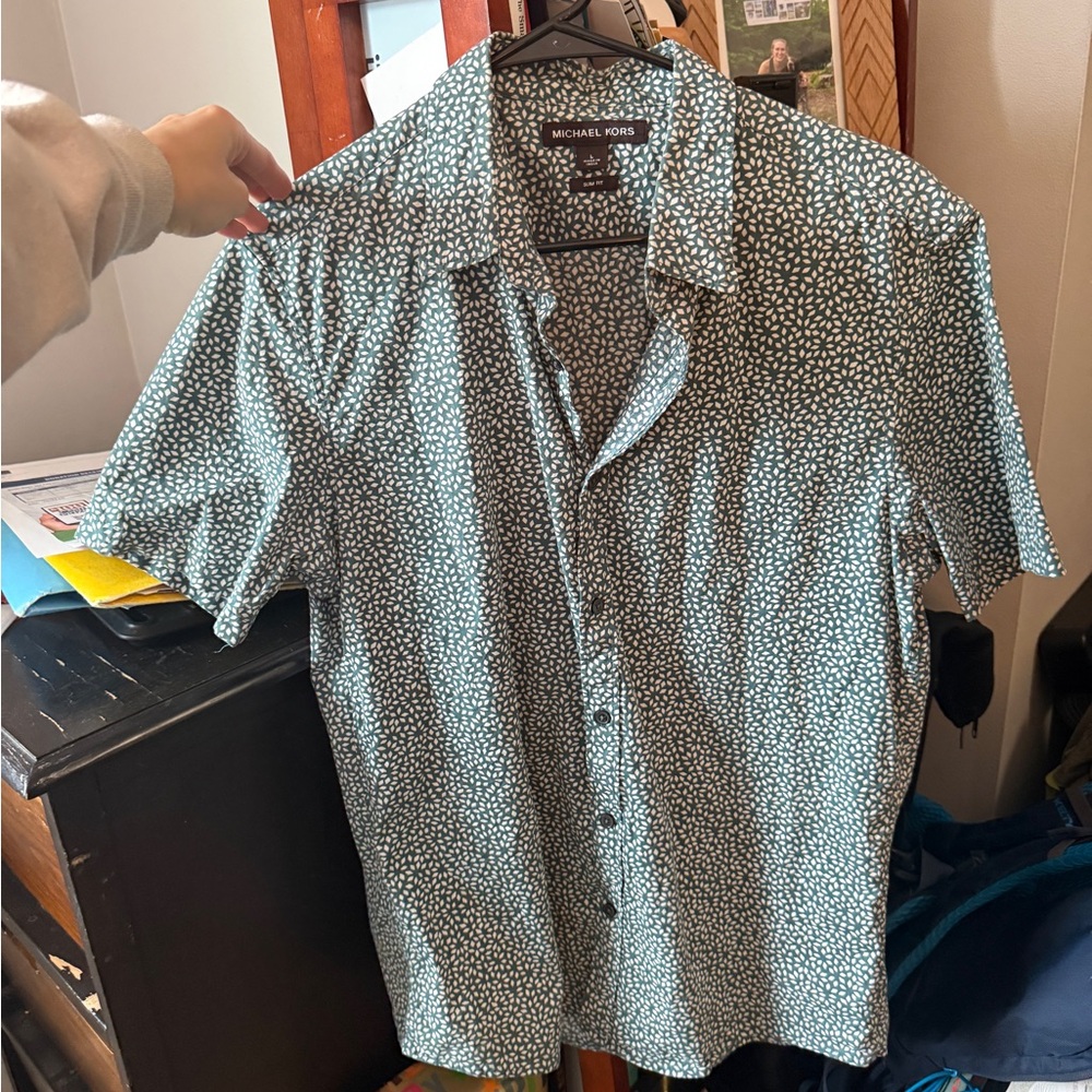 Michael Kors teal and White Men's Shirt